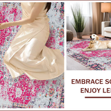 Ultra Soft Area Rug, Non Slip, Stain Resistant, Washable Area Rugs for Living Room, Bedroom, Elegant Soft Pink Lattice Design(Pink)