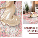Ultra Soft Area Rug, Non Slip, Stain Resistant, Washable Area Rugs for Living Room, Bedroom, Chic Vintage Floral Embellishments(Pink)