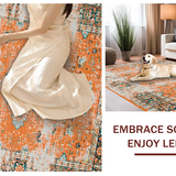 Ultra Soft Area Rug, Non Slip, Stain Resistant, Washable Area Rugs for Living Room, Bedroom, Vibrant Boho-Inspired Linear Design(Orange)