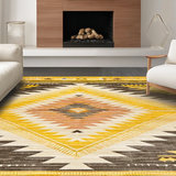 Ultra Soft Area Rug, Non Slip, Stain Resistant, Washable Area Rugs for Living Room, Bedroom, Vintage Tribal Patterned Aesthetic(Yellow)