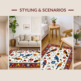 Ultra Soft Area Rug, Non Slip, Stain Resistant, Washable Area Rugs for Living Room, Bedroom, Stylish Ethnic Botanical Artwork(White)