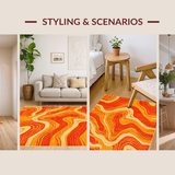 Ultra Soft Area Rug, Non Slip, Stain Resistant, Washable Area Rugs for Living Room, Bedroom, Retro-Inspired Colorful Wave Pattern(Orange)