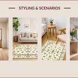 Ultra Soft Area Rug, Non Slip, Stain Resistant, Washable Area Rugs for Living Room, Bedroom, Rustic Distressed Botanical Elegance(Beige)