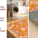 Ultra Soft Area Rug, Non Slip, Stain Resistant, Washable Area Rugs for Living Room, Bedroom, Transitional Colorful Petal Arrangement(Orange)