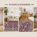 Ultra Soft Area Rug, Non Slip, Stain Resistant, Washable Area Rugs for Living Room, Bedroom, Cozy Lattice Floral Accents(Red)