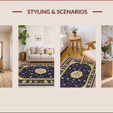 Ultra Soft Area Rug, Non Slip, Stain Resistant, Washable Area Rugs for Living Room, Bedroom, Elegant Swirl Pattern in Navy(Blue)