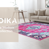 Ultra Soft Area Rug, Non Slip, Stain Resistant, Washable Area Rugs for Living Room, Bedroom, Rustic Colorful Tiled Patterns(Pink)