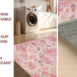Ultra Soft Area Rug, Non Slip, Stain Resistant, Washable Area Rugs for Living Room, Bedroom, Rustic Textured Damask Style(Pink)
