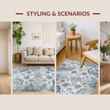 Ultra Soft Area Rug, Non Slip, Stain Resistant, Washable Area Rugs for Living Room, Bedroom, Rustic Gray Floral Reverie(Ivory)