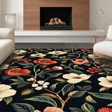 Ultra Soft Area Rug, Non Slip, Stain Resistant, Washable Area Rugs for Living Room, Bedroom, Rustic Warm Hued Floral Embellishments(Black)
