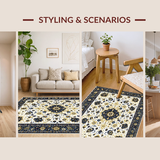 Ultra Soft Area Rug, Non Slip, Stain Resistant, Washable Area Rugs for Living Room, Bedroom, Sunny Floral Whirl(White)