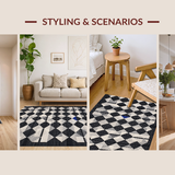 Ultra Soft Area Rug, Non Slip, Stain Resistant, Washable Area Rugs for Living Room, Bedroom, Elegant Abstract Patterned Entrance Mat(Black)