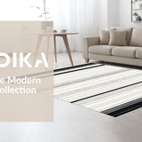 Ultra Soft Area Rug, Non Slip, Stain Resistant, Washable Area Rugs for Living Room, Bedroom, Monochrome Linear Weave Rug With Bold Stripes And Contrasting Bands Design(Black)
