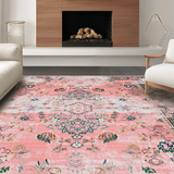 Ultra Soft Area Rug, Non Slip, Stain Resistant, Washable Area Rugs for Living Room, Bedroom, Whimsical Artful Geometric Elements(Pink)