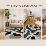 Ultra Soft Area Rug, Non Slip, Stain Resistant, Washable Area Rugs for Living Room, Bedroom, Trendy Textured Organic Form(Black)