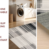 Ultra Soft Area Rug, Non Slip, Stain Resistant, Washable Area Rugs for Living Room, Bedroom, Black and White Linear Patterned Rug, Non Slip Absorbent Design(Black)