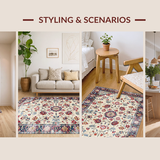 Ultra Soft Area Rug, Non Slip, Stain Resistant, Washable Area Rugs for Living Room, Bedroom, Artful Muted Floral Composition(Beige)
