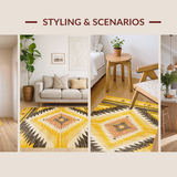 Ultra Soft Area Rug, Non Slip, Stain Resistant, Washable Area Rugs for Living Room, Bedroom, Vintage Tribal Patterned Aesthetic(Yellow)