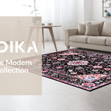 Ultra Soft Area Rug, Non Slip, Stain Resistant, Washable Area Rugs for Living Room, Bedroom, Rustic Tiled Floral Arrangement(Black)