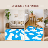 Ultra Soft Area Rug, Non Slip, Stain Resistant, Washable Area Rugs for Living Room, Bedroom, Playful Fluffy Cloud Motif(Blue)