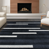 Ultra Soft Area Rug, Non Slip, Stain Resistant, Washable Area Rugs for Living Room, Bedroom, Modern Minimalist Striped Woven Rug With Dramatic Contrast Design(Black)