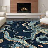 Ultra Soft Area Rug, Non Slip, Stain Resistant, Washable Area Rugs for Living Room, Bedroom, Nautical Octopus Tentacle with 3D Oceanic Illusion and Marine Life(Blue)