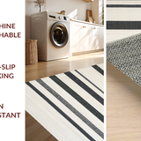 Braided Stripe Black White Farmhouse Style Reversible(Beige)