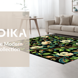 Ultra Soft Area Rug, Non Slip, Stain Resistant, Washable Area Rugs for Living Room, Bedroom, Vibrant Floral Motif on Black(White)