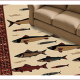 Ultra Soft Area Rug, Non Slip, Stain Resistant, Washable Area Rugs for Living Room, Bedroom, Whimsical Coastal Fishing Scene(Beige)