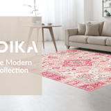 Ultra Soft Area Rug, Non Slip, Stain Resistant, Washable Area Rugs for Living Room, Bedroom, Stylish Boho Tiled Blossom Design(Ivory)