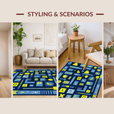 Ultra Soft Area Rug, Non Slip, Stain Resistant, Washable Area Rugs for Living Room, Bedroom, Stylish Alphabetic Whirl Pattern(Blue)