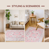 Ultra Soft Area Rug, Non Slip, Stain Resistant, Washable Area Rugs for Living Room, Bedroom, Cozy Round Garden-Inspired Decor(Pink)