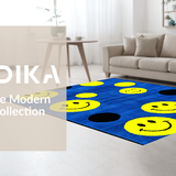 Ultra Soft Area Rug, Non Slip, Stain Resistant, Washable Area Rugs for Living Room, Bedroom, Playful Geometric Face Pattern(Blue)