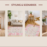 Ultra Soft Area Rug, Non Slip, Stain Resistant, Washable Area Rugs for Living Room, Bedroom, Chic Geometric Soft Pink Aesthetic(Ivory)