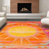 Ultra Soft Area Rug, Non Slip, Stain Resistant, Washable Area Rugs for Living Room, Bedroom, Unique Soft Abstract Rainbow Theme(Orange)