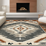 Ultra Soft Area Rug, Non Slip, Stain Resistant, Washable Area Rugs for Living Room, Bedroom, Rustic Geometric Motif Design(Brown)