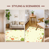 Ultra Soft Area Rug, Non Slip, Stain Resistant, Washable Area Rugs for Living Room, Bedroom, Charming Rabbit Floral Arrangement(Beige)