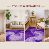 Ultra Soft Area Rug, Non Slip, Stain Resistant, Washable Area Rugs for Living Room, Bedroom, Artistic Luxe Ripple Effect(Purple)