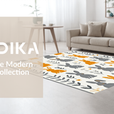Ultra Soft Area Rug, Non Slip, Stain Resistant, Washable Area Rugs for Living Room, Bedroom, Whimsical Springtime Rabbit Motif(Gray)