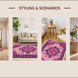 Ultra Soft Area Rug, Non Slip, Stain Resistant, Washable Area Rugs for Living Room, Bedroom, Boho Medallion Distressed(Pink)