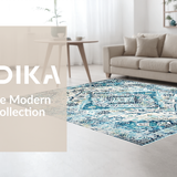 Ultra Soft Area Rug, Non Slip, Stain Resistant, Washable Area Rugs for Living Room, Bedroom, Sophisticated Ivory Abstract Design(Blue)