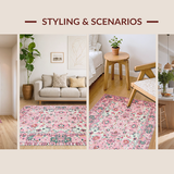 Ultra Soft Area Rug, Non Slip, Stain Resistant, Washable Area Rugs for Living Room, Bedroom, Serene Cottage Chic Design(Pink)