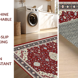 Ultra Soft Area Rug, Non Slip, Stain Resistant, Washable Area Rugs for Living Room, Bedroom, Sophisticated Intricate Ogee Style(Red)