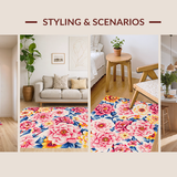 Ultra Soft Area Rug, Non Slip, Stain Resistant, Washable Area Rugs for Living Room, Bedroom, Colorful Geometric Floral Fusion(Pink)