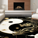 Ultra Soft Area Rug, Non Slip, Stain Resistant, Washable Area Rugs for Living Room, Bedroom, Artful Black and White Dragon Motif(Gold)