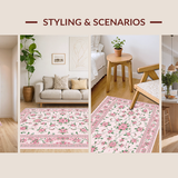 Ultra Soft Area Rug, Non Slip, Stain Resistant, Washable Area Rugs for Living Room, Bedroom, Lively Colorful Garden Aesthetic(Pink)