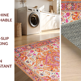 Ultra Soft Area Rug, Non Slip, Stain Resistant, Washable Area Rugs for Living Room, Bedroom, Striking Eclectic Floral Fusion(Orange)
