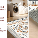 Ultra Soft Area Rug, Non Slip, Stain Resistant, Washable Area Rugs for Living Room, Bedroom, Sophisticated Monochrome Ethnic Design(Ivory)
