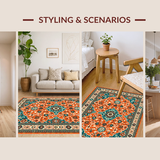 Ultra Soft Area Rug, Non Slip, Stain Resistant, Washable Area Rugs for Living Room, Bedroom, Transitional Cozy Tiled Motif(Orange)