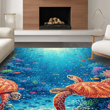 Ultra Soft Area Rug, Non Slip, Stain Resistant, Washable Area Rugs for Living Room, Bedroom, Marine Life Wonder Rug Featuring Aquatic Turtles Navigating Colorful Reefs(Blue)